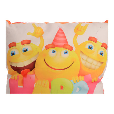 Cushion printed with a group of emotions and (Happy Birthday), white*pink, 30*30 cm