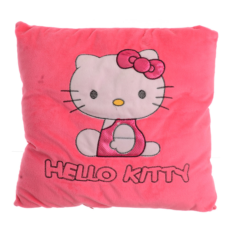 Kitty-print fabric pillow, 38*35 cm, fuchsia, 38*35 cm