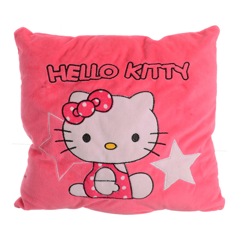 Fabric pillow printed with kitty and a fuchsia star, 38*35 cm