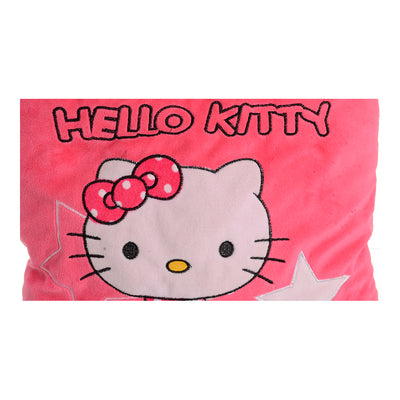 Fabric pillow printed with kitty and a fuchsia star, 38*35 cm