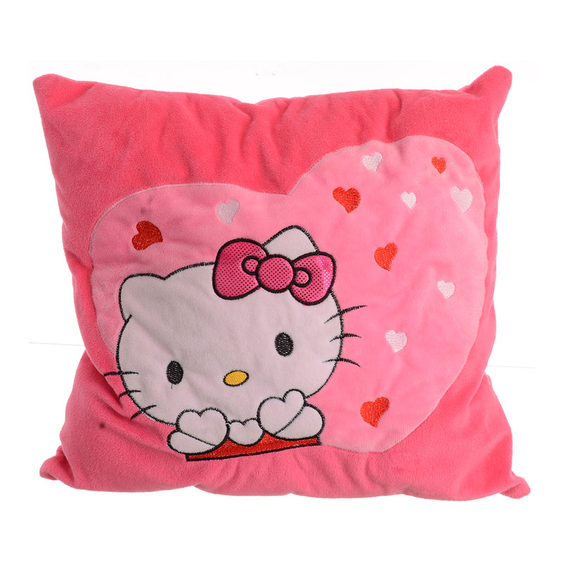 Fabric pillow with kitty print inside a fuchsia heart, 38*35 cm