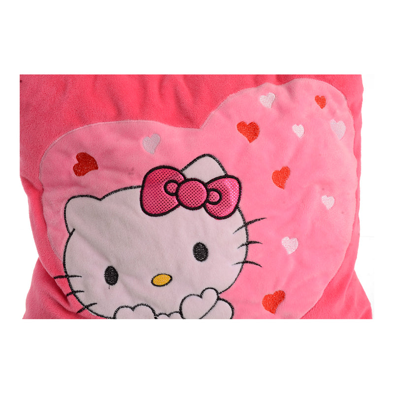 Fabric pillow with kitty print inside a fuchsia heart, 38*35 cm