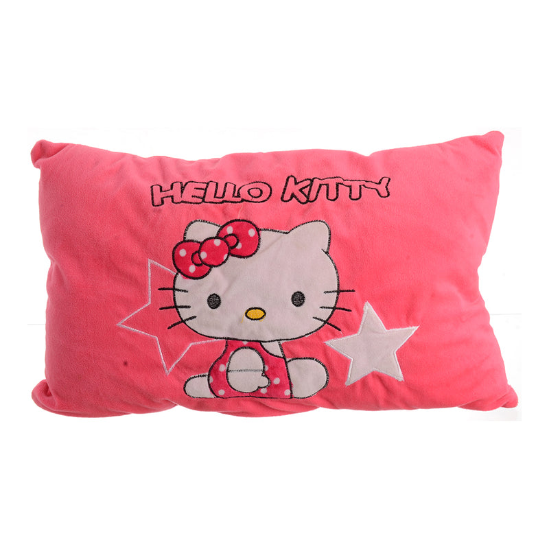 Fabric pillow printed with kitty and a fuchsia star, 49*32 cm