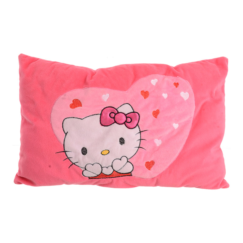 Fabric pillow with kitty print inside a fuchsia heart, 49*32 cm