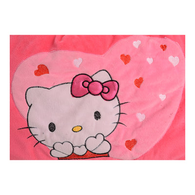 Fabric pillow with kitty print inside a fuchsia heart, 49*32 cm