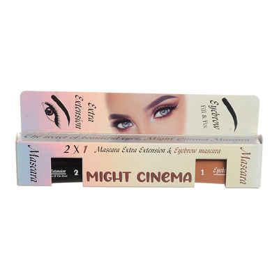 Mascara 2 in 1 double from Might Cinema to thicken and lengthen eyelashes in black and a café eyebrow correcting mascara