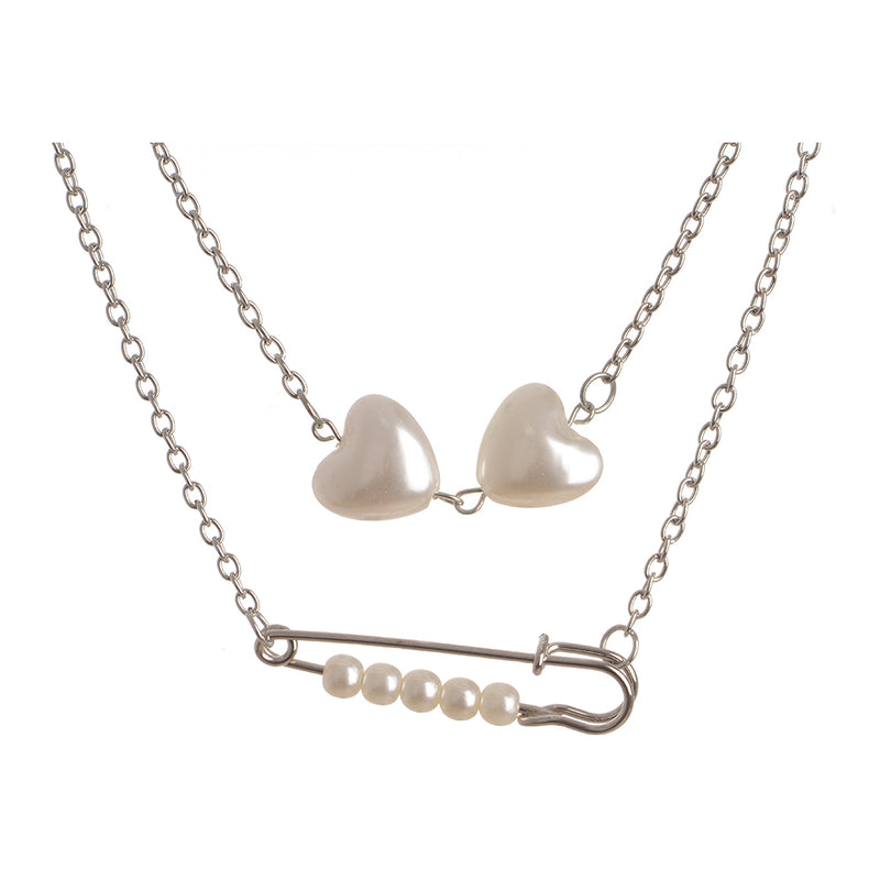 Thin chain for women, 2 layers, in the shape of a pin and two hearts