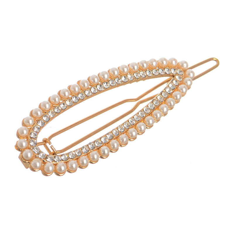 An oval hairpin made of shiny, wavy lobes