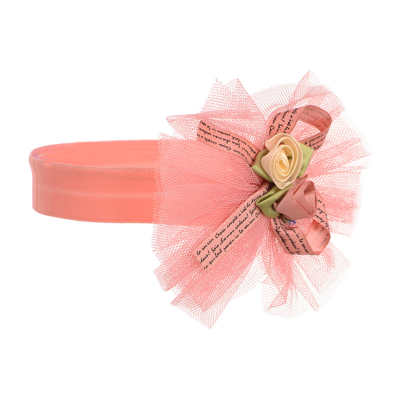 A bow headband with two satin roses for children