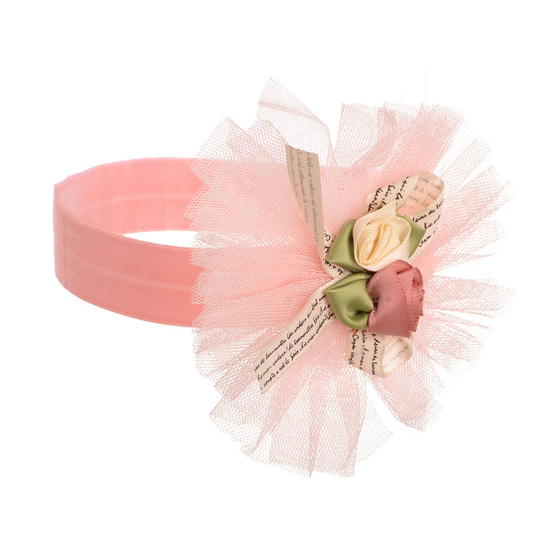 A bow headband with two satin roses for children