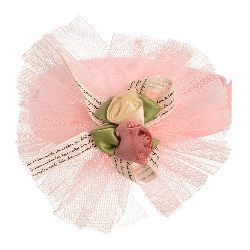 A bow headband with two satin roses for children