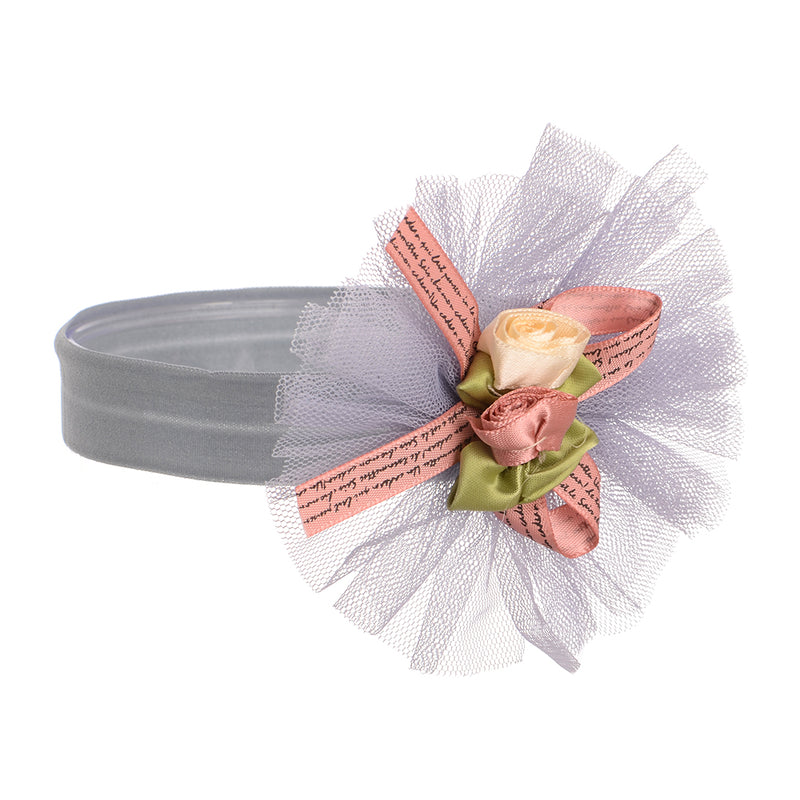 A bow headband with two satin roses for children