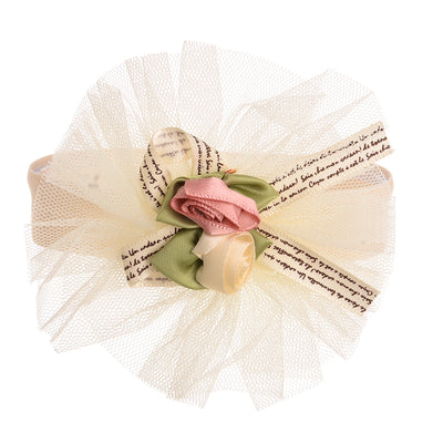 A bow headband with two satin roses for children