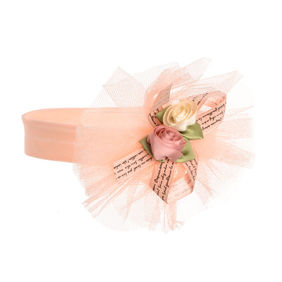 A bow headband with two satin roses for children