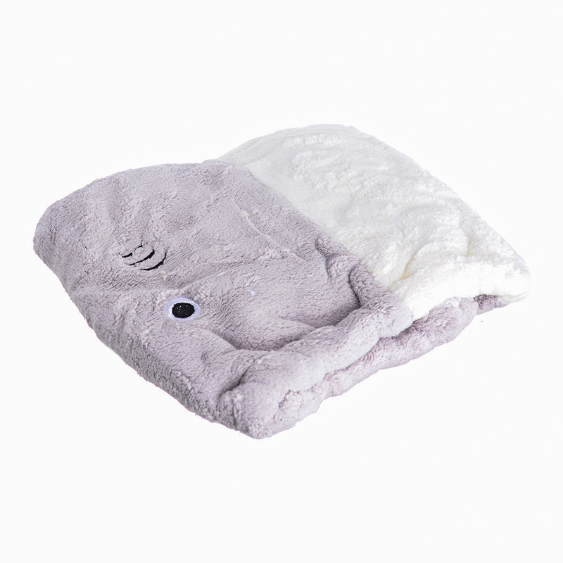 Gray fish-shaped hair drying towel