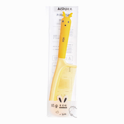 Wide tooth comb for detangling hair, yellow deer shape