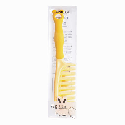 Wide tooth comb for detangling hair, yellow panda shape