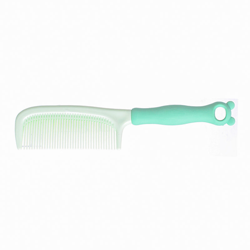 Wide tooth comb for detangling hair in the shape of a green panda