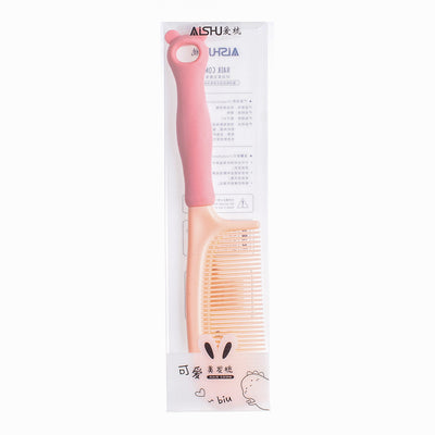 Wide tooth comb for detangling hair in the shape of a pink panda