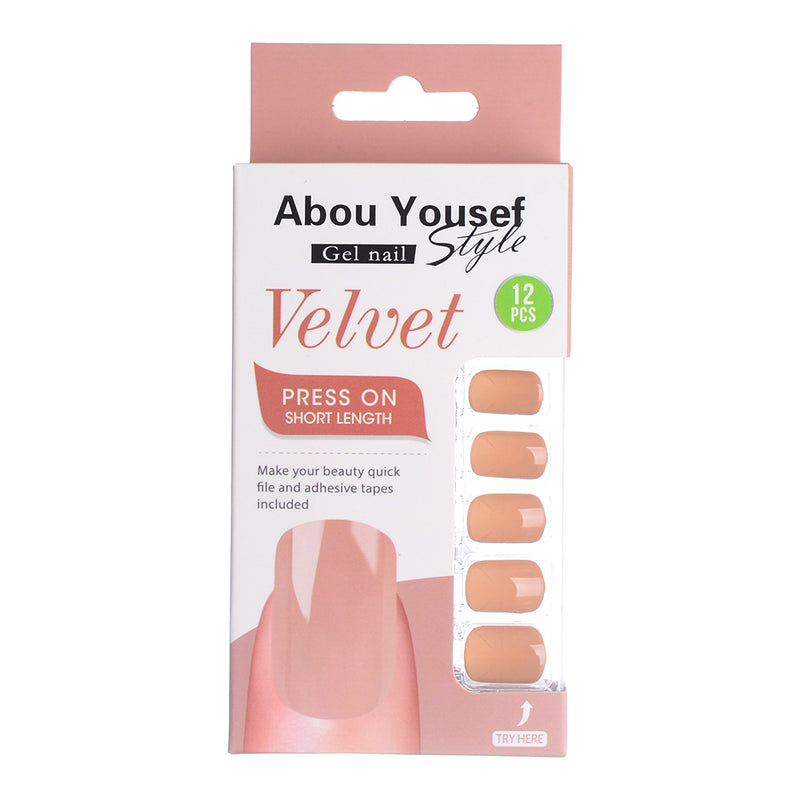 Short length velvet gel nails from Abu Youssef Style, 12 pieces, YS176