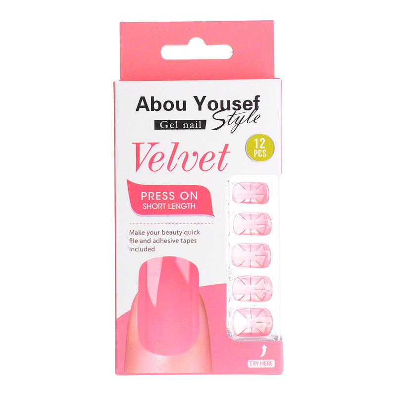 Short length velvet gel nails from Abu Youssef Style, 12 pieces, YS183