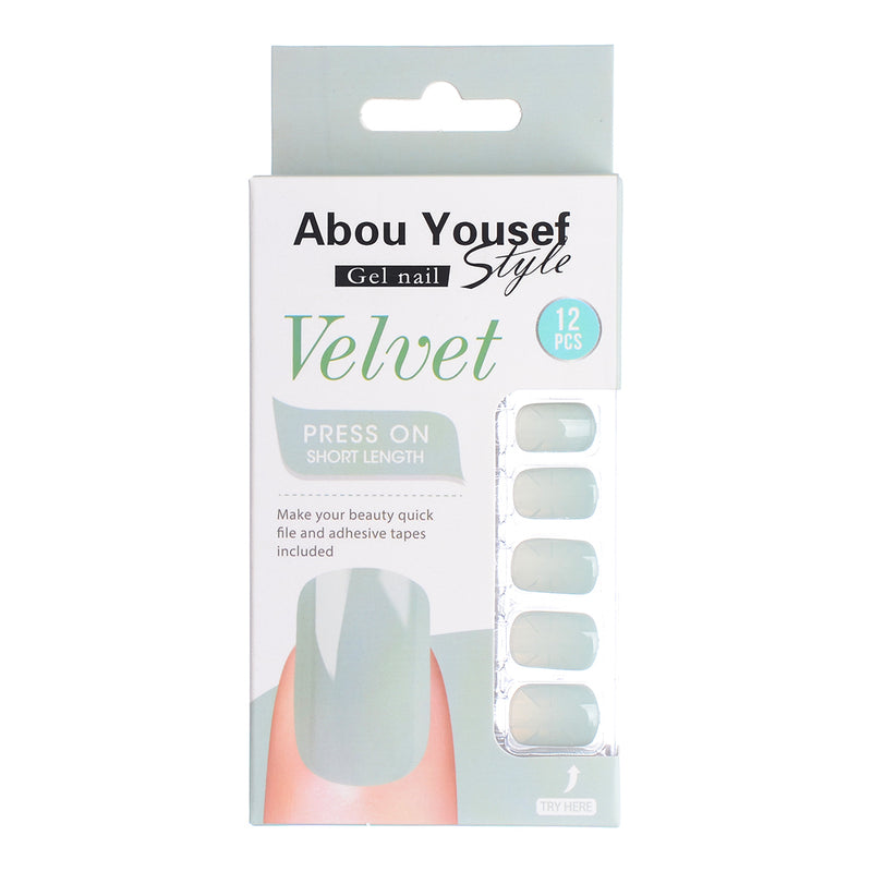 Short length velvet gel nails from Abu Youssef Style, 12 pieces, YS028