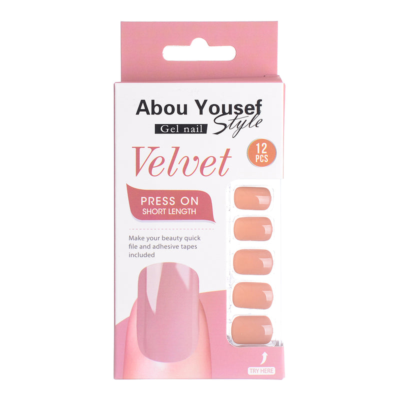 Short length velvet gel nails from Abu Youssef Style, 12 pieces, YS003