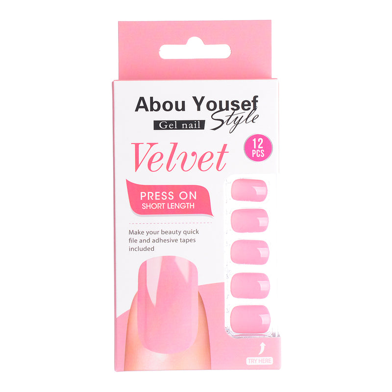 Short length velvet gel nails from Abu Youssef Style, 12 pieces, YS033