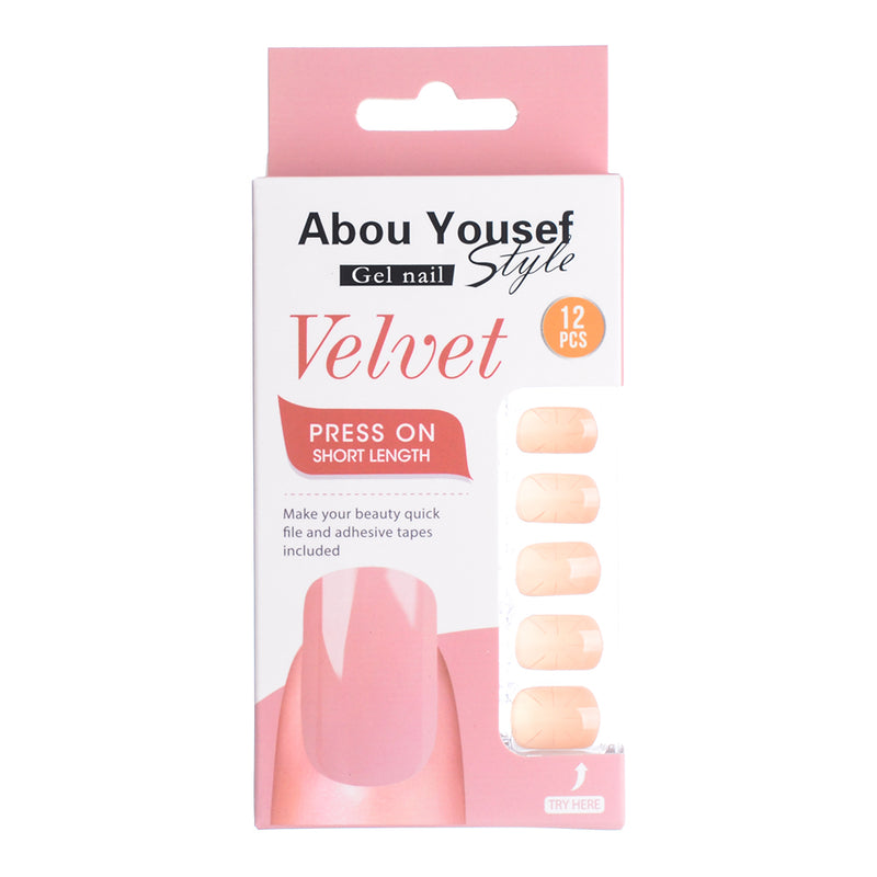 Short length velvet gel nails from Abu Youssef Style, 12 pieces, YS001