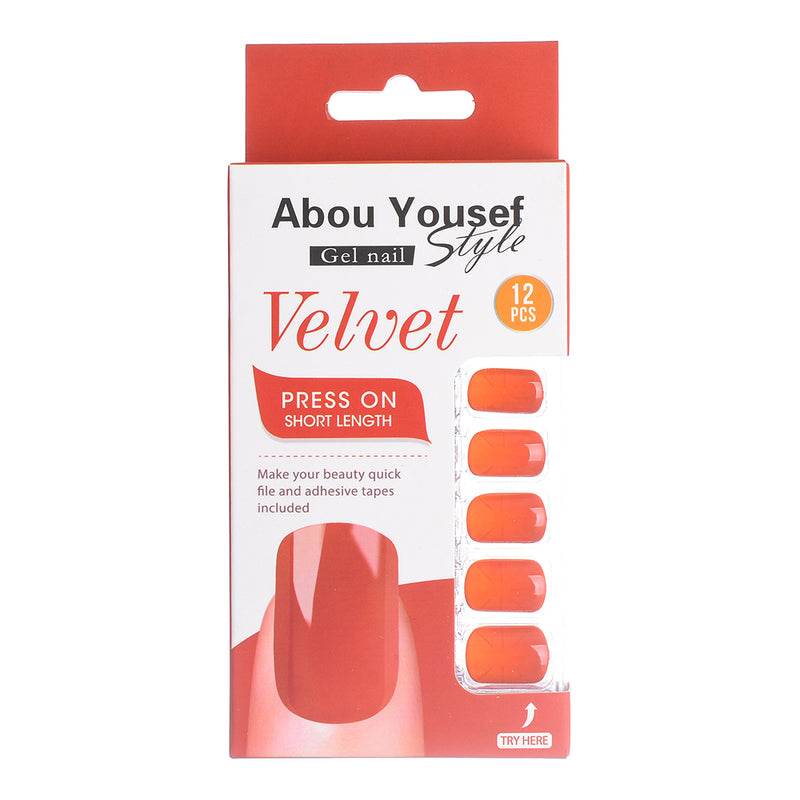 Short length velvet gel nails from Abu Youssef Style, 12 pieces, YS021