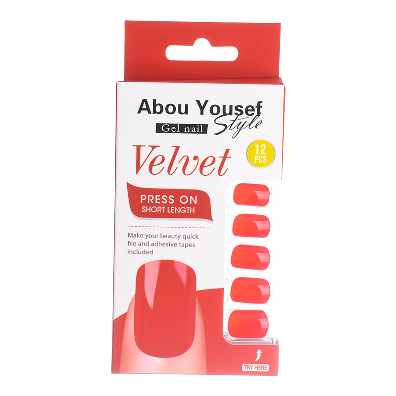 Short length velvet gel nails from Abu Youssef Style, 12 pieces, YS049