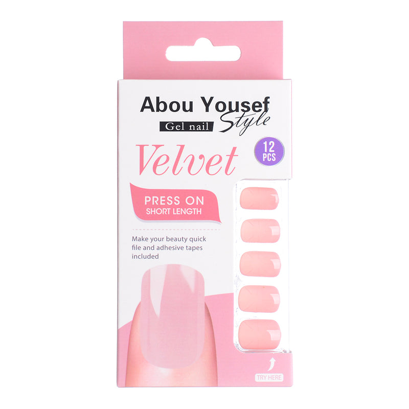 Short length velvet gel nails from Abu Youssef Style, 12 pieces, YS034