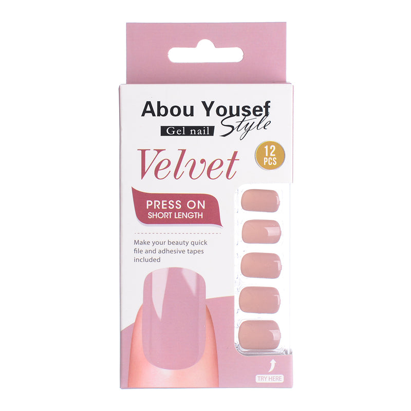 Short length velvet gel nails from Abu Youssef Style, 12 pieces, YS063
