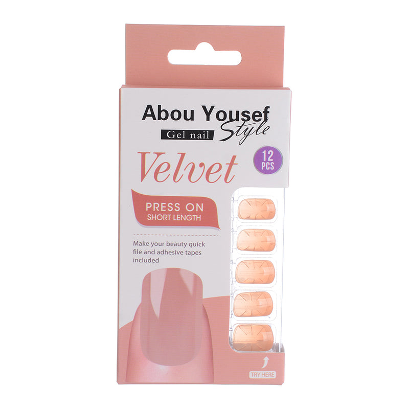 Short length velvet gel nails from Abu Youssef Style, 12 pieces, YS165