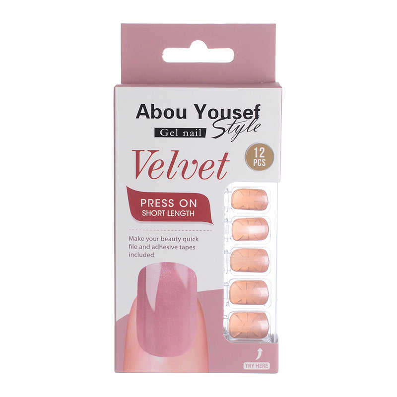 Short length velvet gel nails from Abu Youssef Style, 12 pieces, YS041