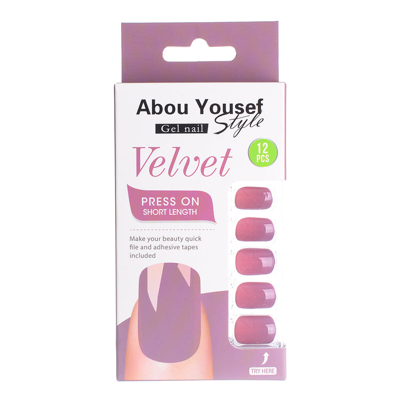 Short length velvet gel nails from Abu Youssef Style, 12 pieces, YS154