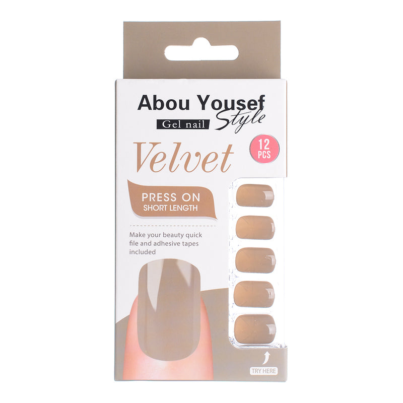 Short length velvet gel nails from Abu Youssef Style, 12 pieces, YS243