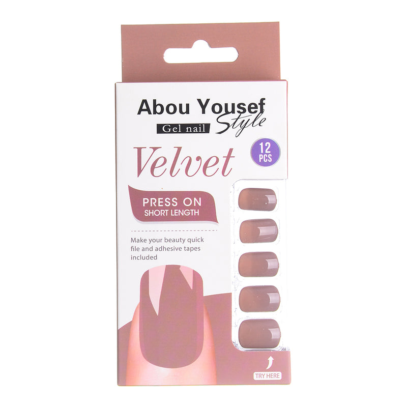 Short length velvet gel nails from Abu Youssef Style, 12 pieces, YS058