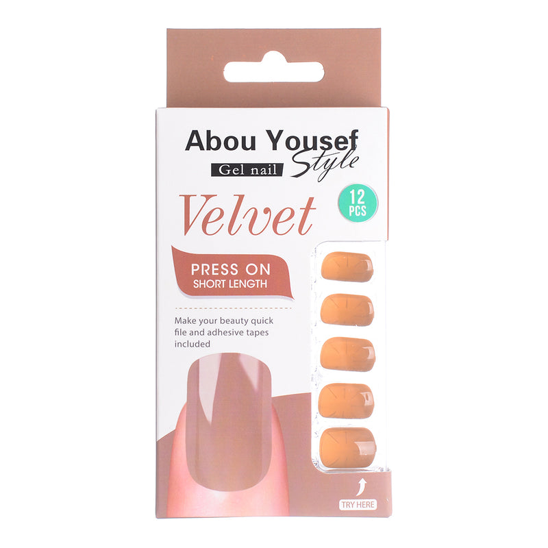 Short length velvet gel nails from Abu Youssef Style, 12 pieces, YS298