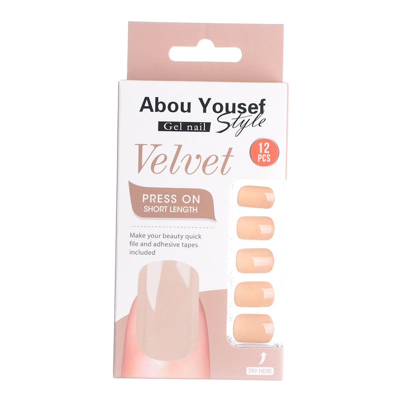 Short length velvet gel nails from Abu Youssef Style, 12 pieces, YS061