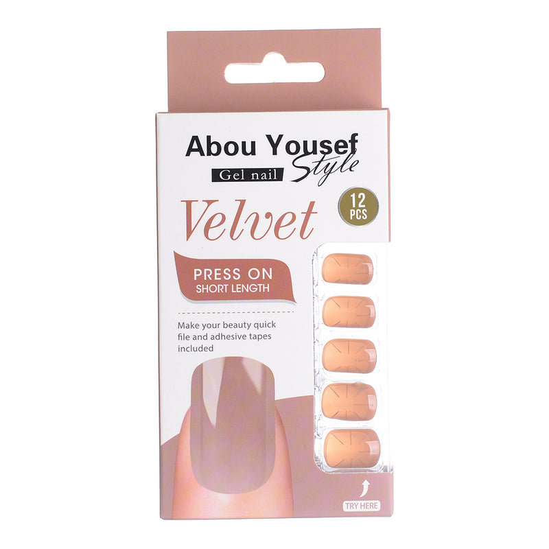 Short length velvet gel nails from Abu Youssef Style, 12 pieces, YS328