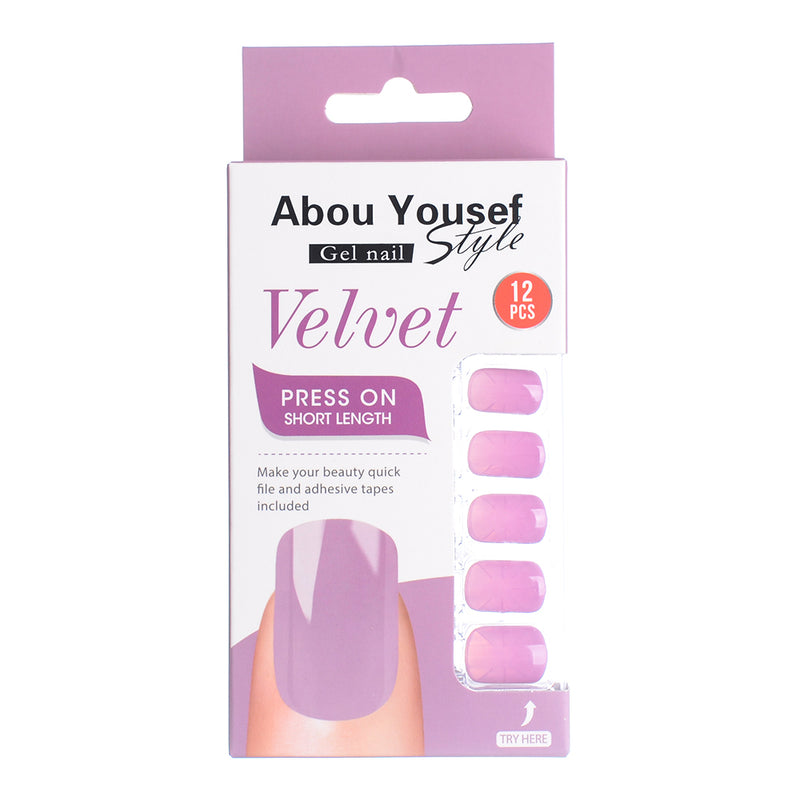 Short length velvet gel nails from Abu Youssef Style, 12 pieces, YS254