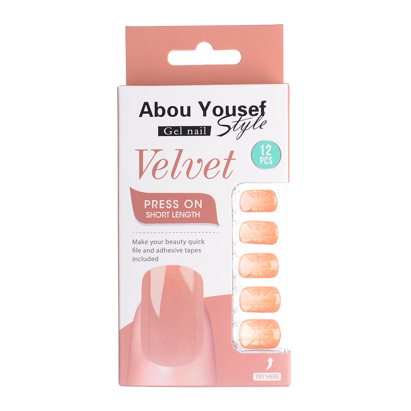 Short length velvet gel nails from Abu Youssef Style, 12 pieces, YS304