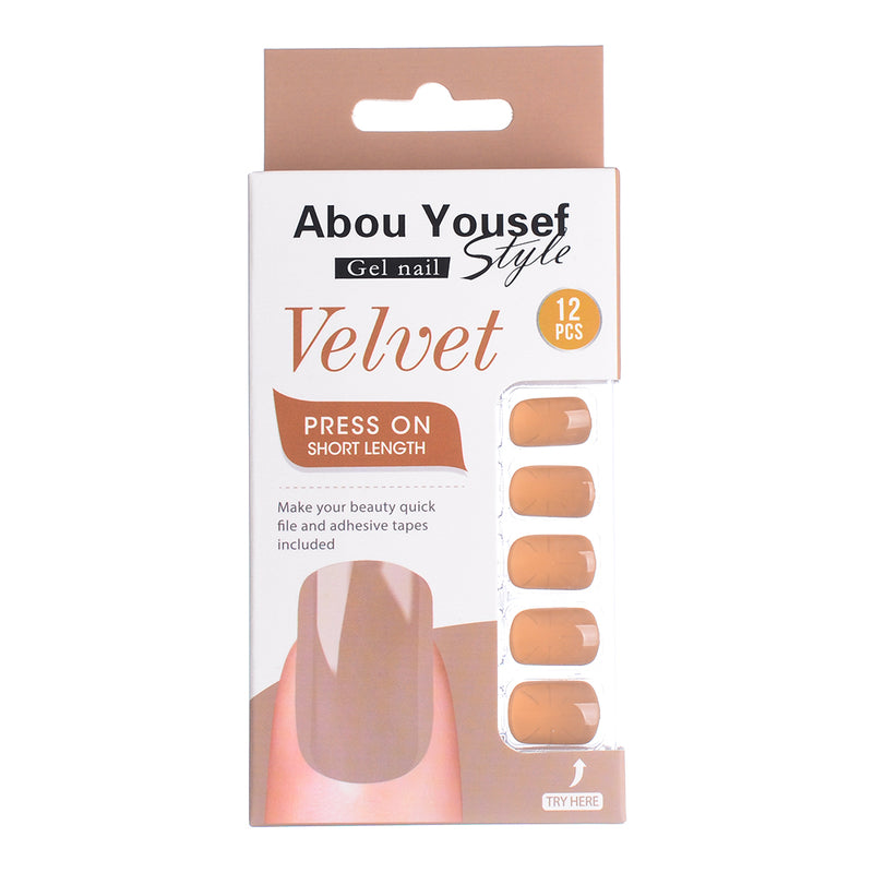 Short length velvet gel nails from Abu Youssef Style, 12 pieces, YS035