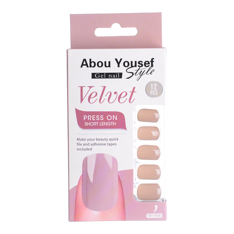 Short length velvet gel nails from Abu Youssef Style, 12 pieces, YS029