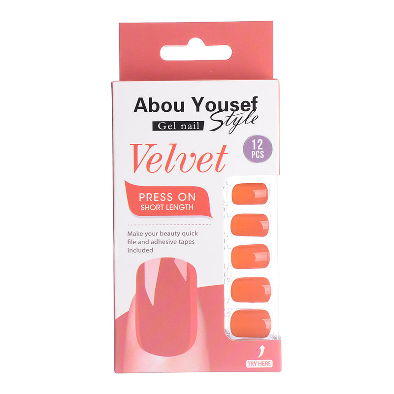 Short length velvet gel nails from Abu Youssef Style, 12 pieces, YS084