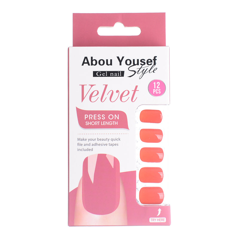 Short length velvet gel nails from Abu Youssef Style, 12 pieces, YS087