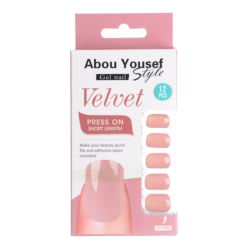 Short length velvet gel nails from Abu Youssef Style, 12 pieces, YS204