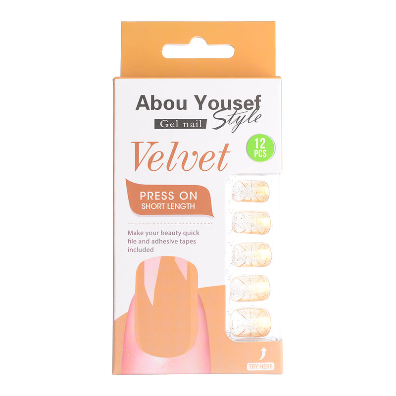 Short length velvet gel nails from Abu Youssef Style, 12 pieces, YS244