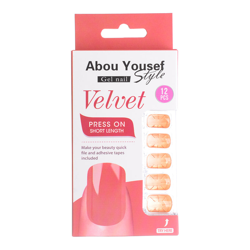 Short length velvet gel nails from Abu Youssef Style, 12 pieces, YS137